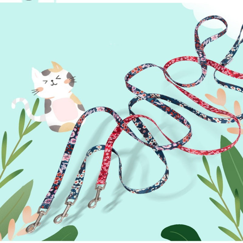 KFX-0228413 Floral Pattern Hand-Held Rope for Cats and Dogs - Durable Nylon Design, 1.3cm Width, 120cm Length