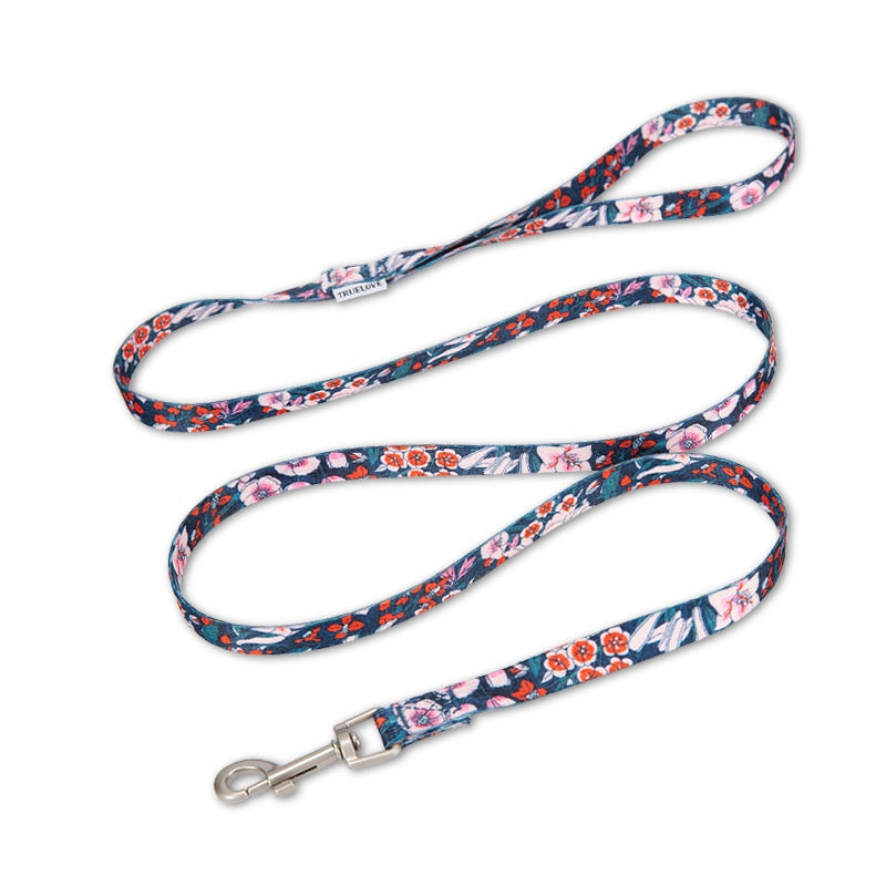 KFX-0228413 Floral Pattern Hand-Held Rope for Cats and Dogs - Durable Nylon Design, 1.3cm Width, 120cm Length