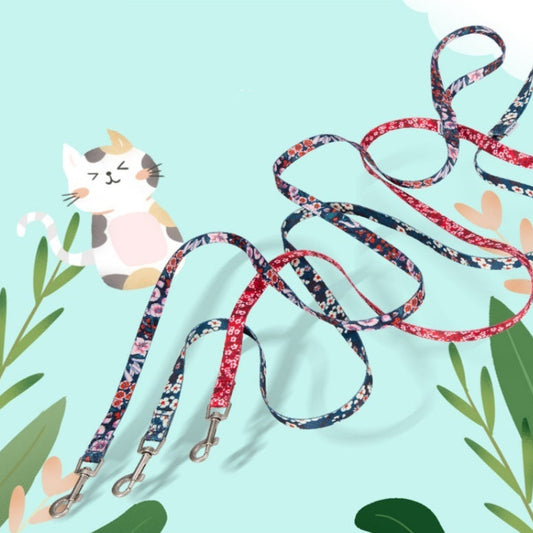 KFX-0228413 Floral Pattern Hand-Held Rope for Cats and Dogs - Durable Nylon Design, 1.3cm Width, 120cm Length