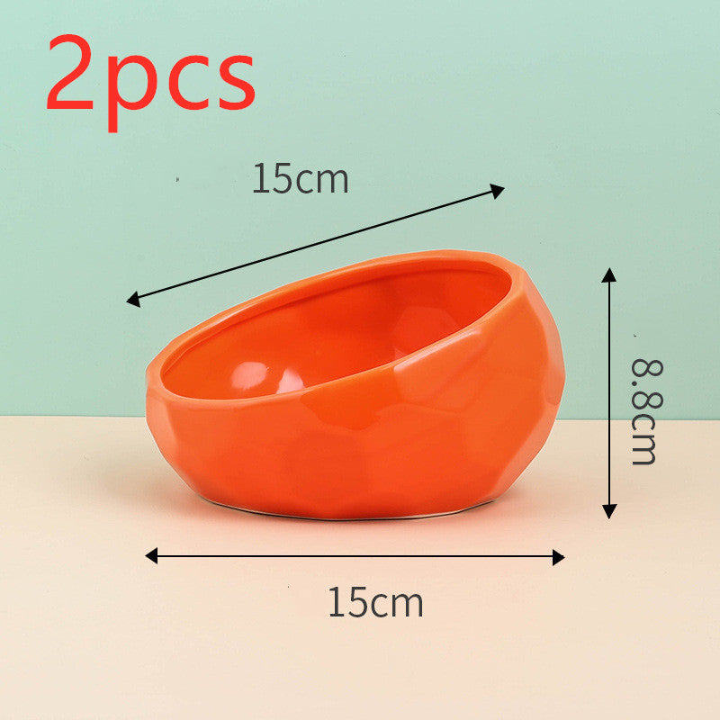 KFX-0230589 Ceramic Cat and Dog Bowl with Oblique Mouth Design in Multiple Colors