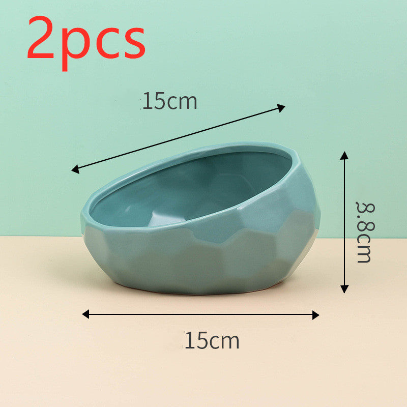 KFX-0230589 Ceramic Cat and Dog Bowl with Oblique Mouth Design in Multiple Colors