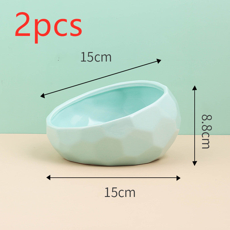 KFX-0230589 Ceramic Cat and Dog Bowl with Oblique Mouth Design in Multiple Colors