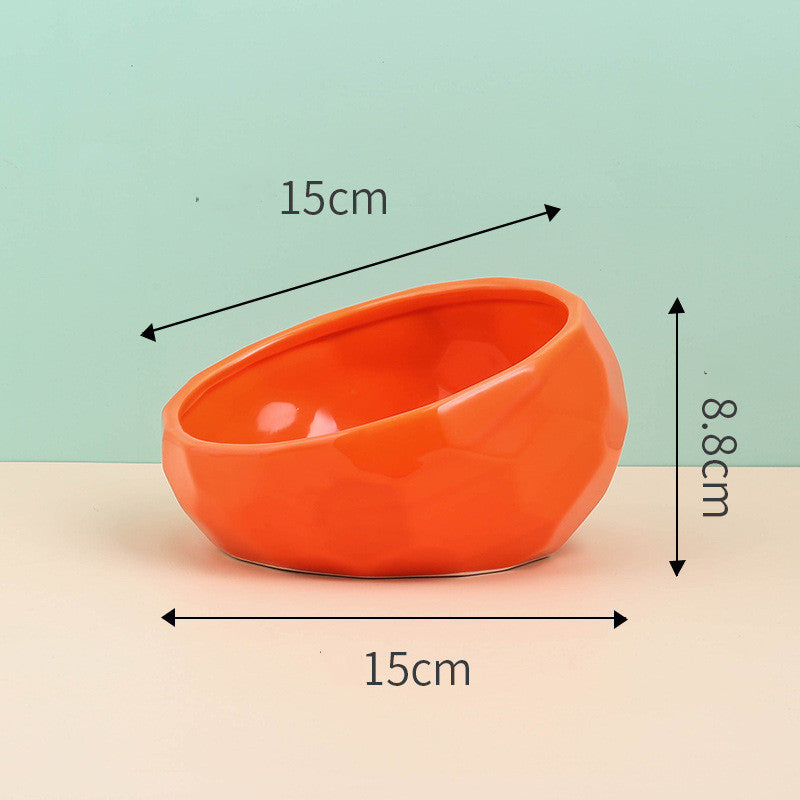 KFX-0230589 Ceramic Cat and Dog Bowl with Oblique Mouth Design in Multiple Colors