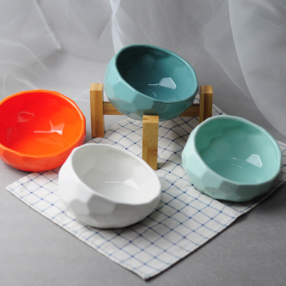 KFX-0230589 Ceramic Cat and Dog Bowl with Oblique Mouth Design in Multiple Colors