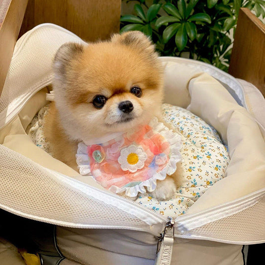 KFX-0231997 Cute Plaid Lace Bib for Pets - Yellow, Orange, Blue Grids, Polyester, One Size, 13.5cm x 9cm