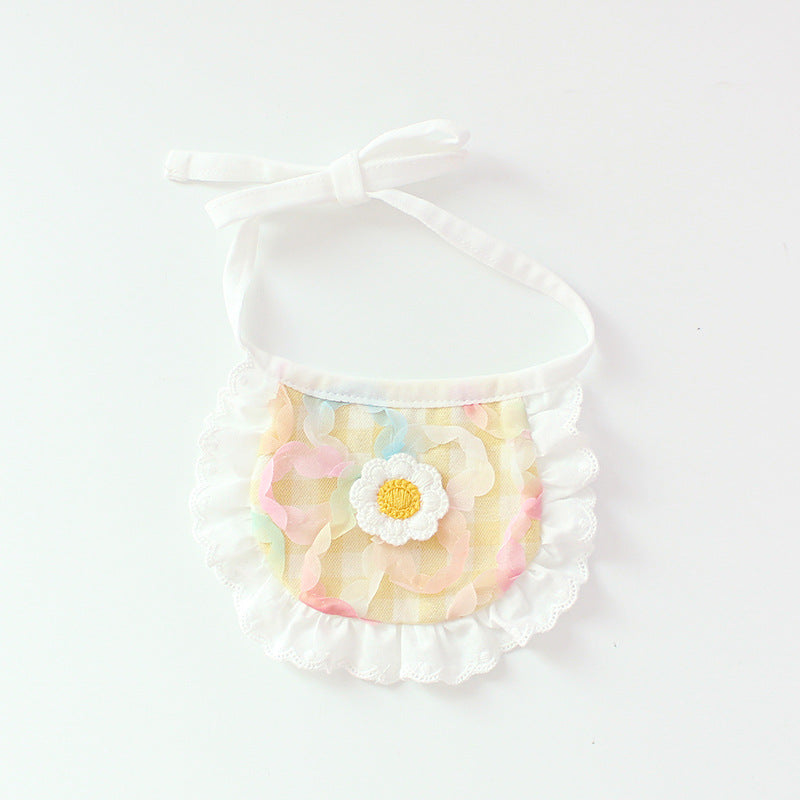 KFX-0231997 Cute Plaid Lace Bib for Pets - Yellow, Orange, Blue Grids, Polyester, One Size, 13.5cm x 9cm