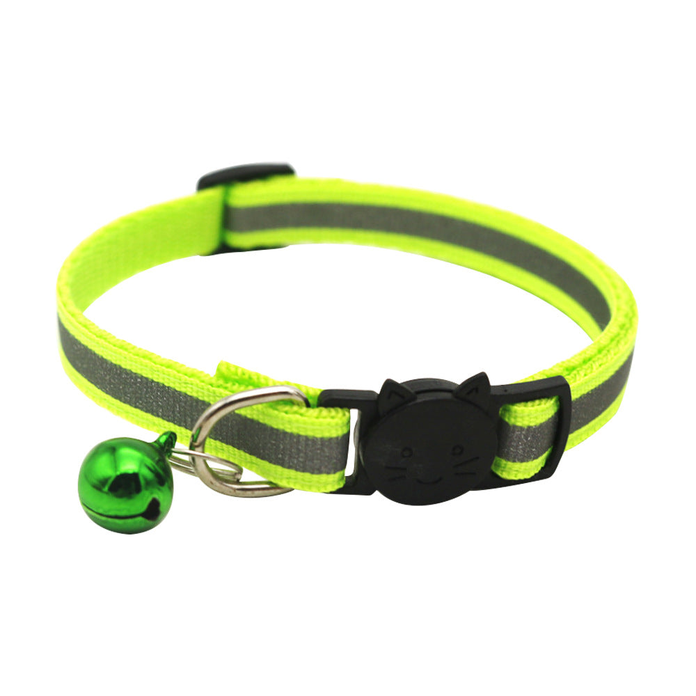 KFX-0232381 Reflective Polyester Cat Collar with Colorful Bell – Adjustable 19-32cm