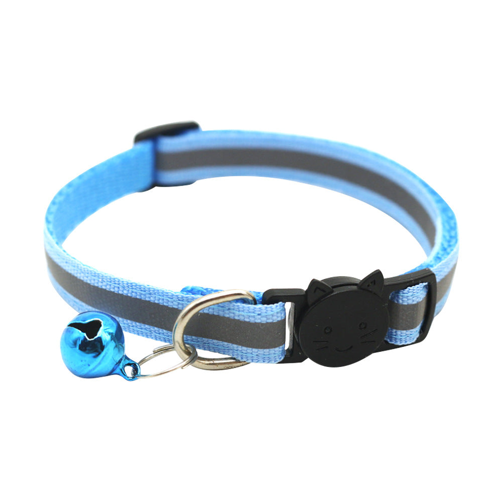 KFX-0232381 Reflective Polyester Cat Collar with Colorful Bell – Adjustable 19-32cm