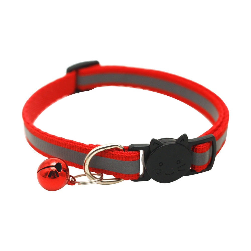 KFX-0232381 Reflective Polyester Cat Collar with Colorful Bell – Adjustable 19-32cm