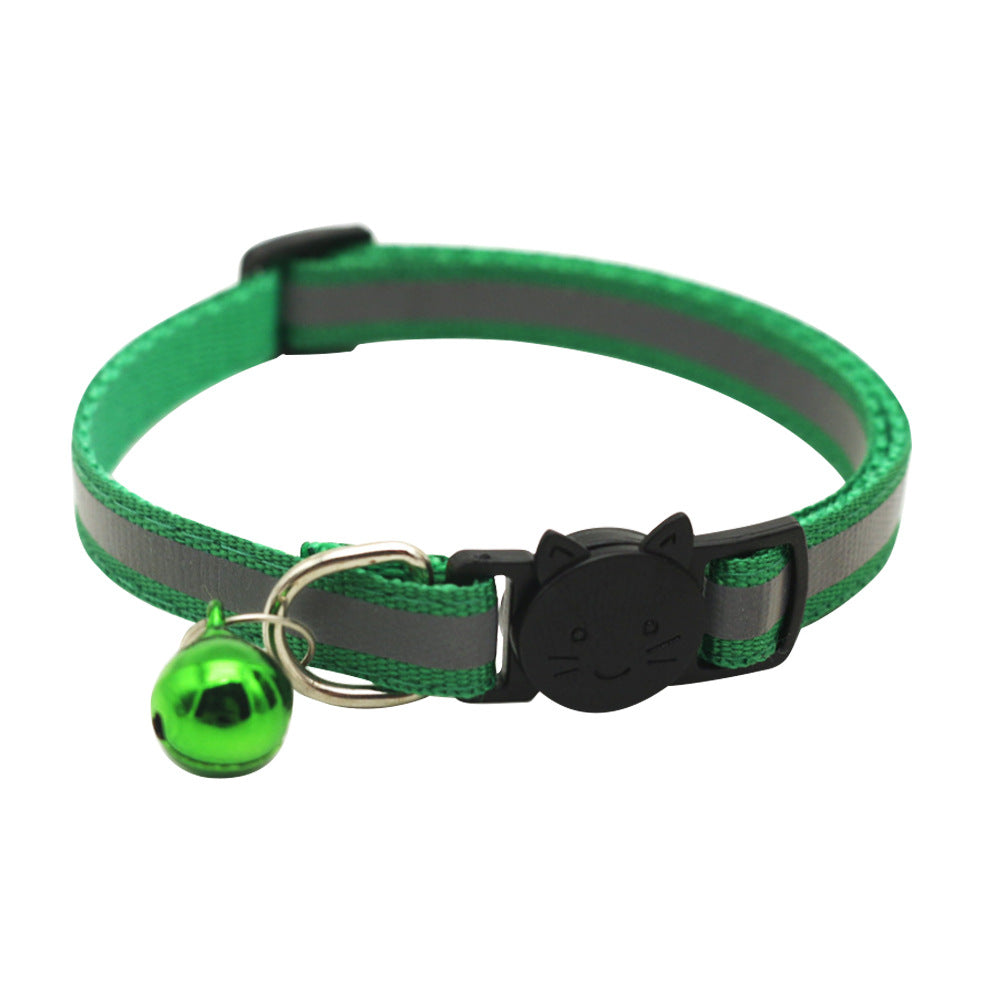 KFX-0232381 Reflective Polyester Cat Collar with Colorful Bell – Adjustable 19-32cm