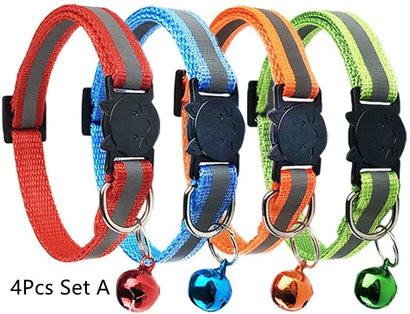 KFX-0232381 Reflective Polyester Cat Collar with Colorful Bell – Adjustable 19-32cm