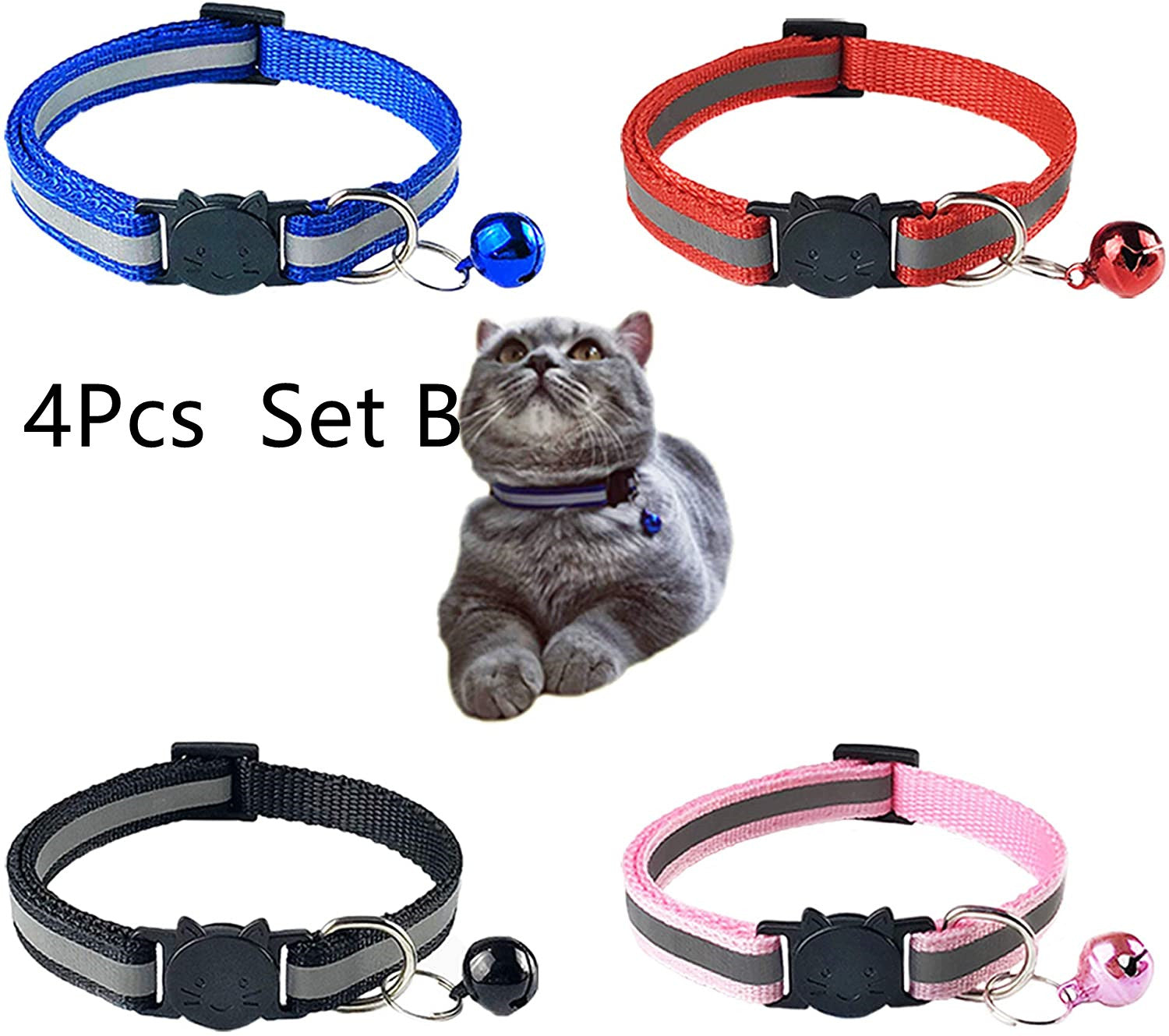 KFX-0232381 Reflective Polyester Cat Collar with Colorful Bell – Adjustable 19-32cm