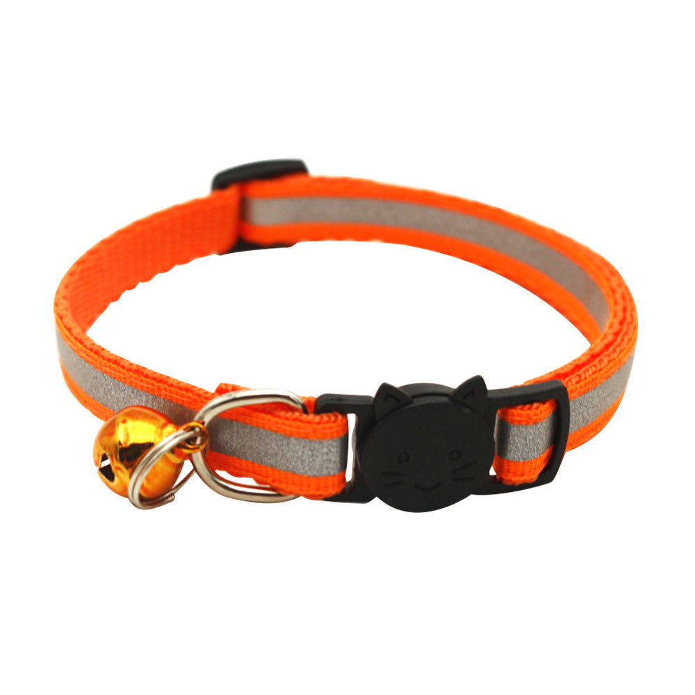 KFX-0232381 Reflective Polyester Cat Collar with Colorful Bell – Adjustable 19-32cm