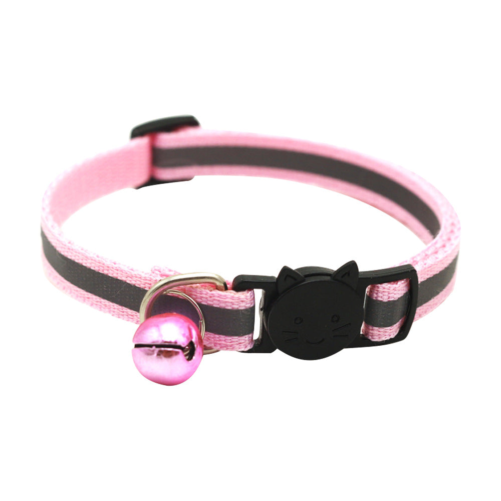 KFX-0232381 Reflective Polyester Cat Collar with Colorful Bell – Adjustable 19-32cm