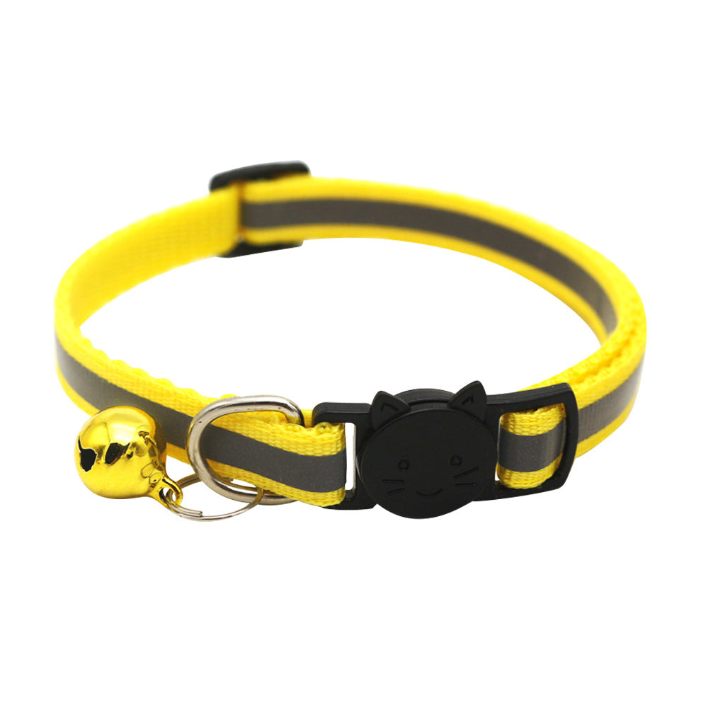 KFX-0232381 Reflective Polyester Cat Collar with Colorful Bell – Adjustable 19-32cm