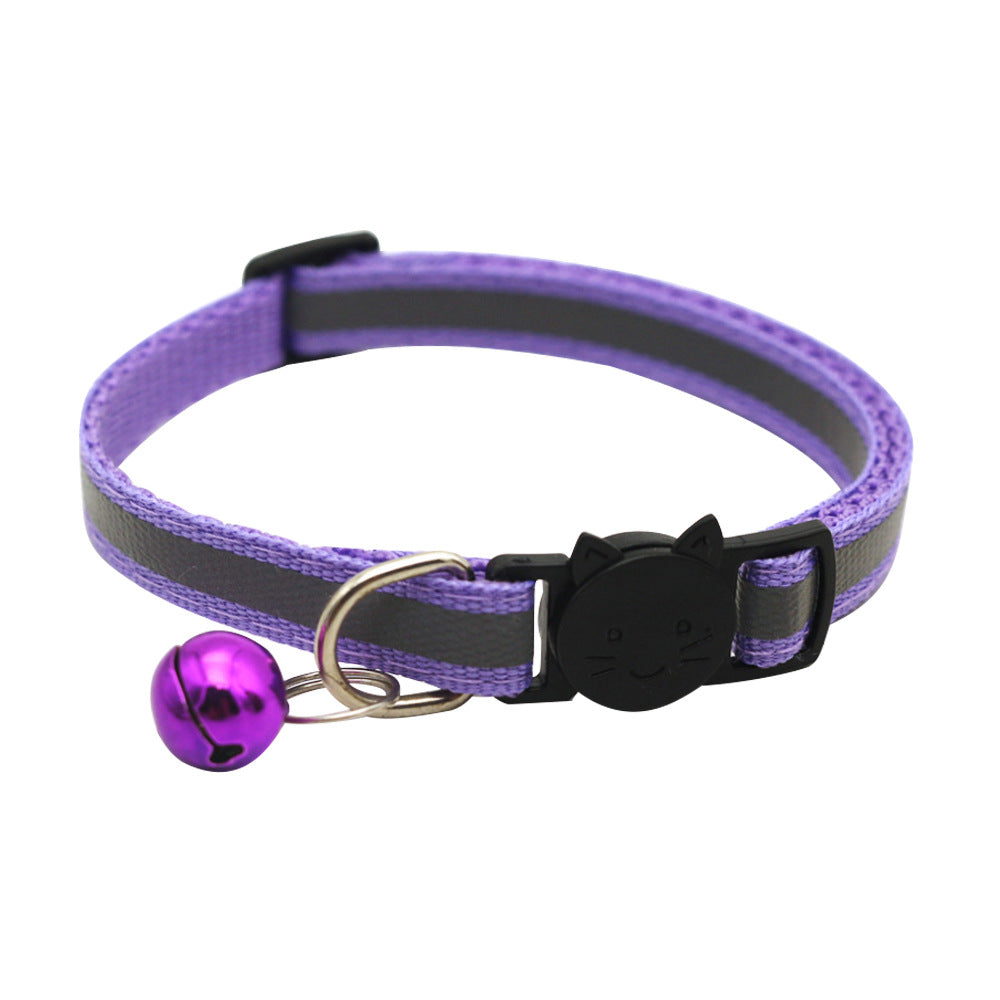 KFX-0232381 Reflective Polyester Cat Collar with Colorful Bell – Adjustable 19-32cm