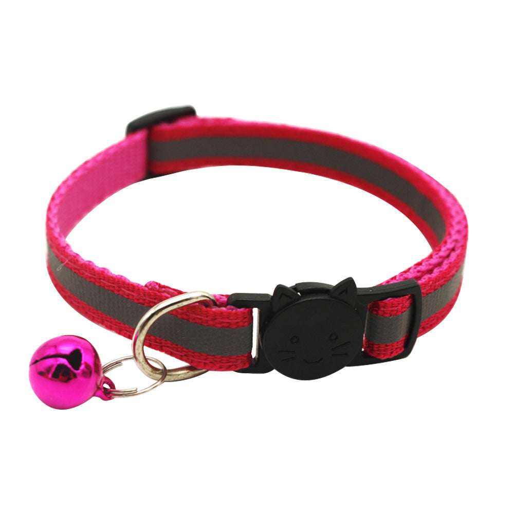 KFX-0232381 Reflective Polyester Cat Collar with Colorful Bell – Adjustable 19-32cm