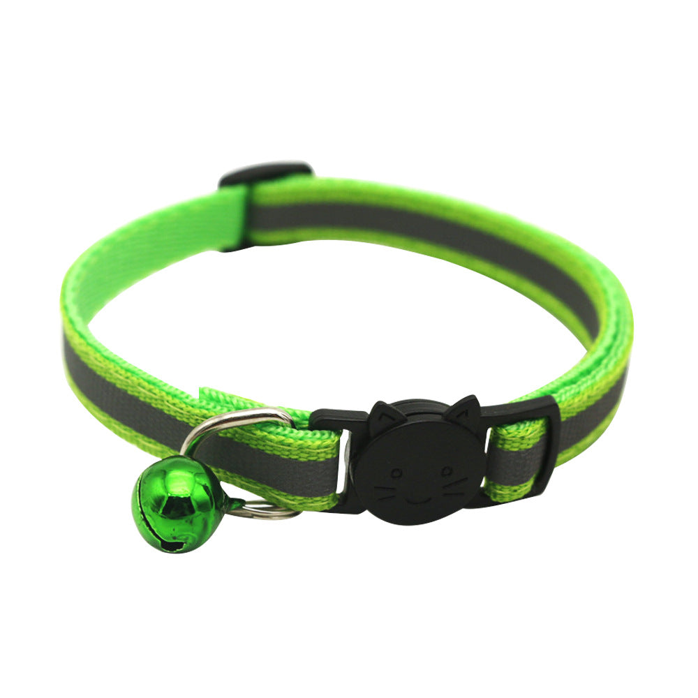 KFX-0232381 Reflective Polyester Cat Collar with Colorful Bell – Adjustable 19-32cm