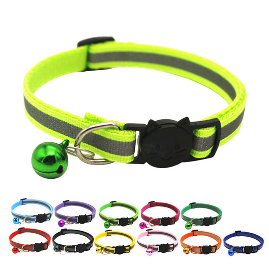 KFX-0232381 Reflective Polyester Cat Collar with Colorful Bell – Adjustable 19-32cm