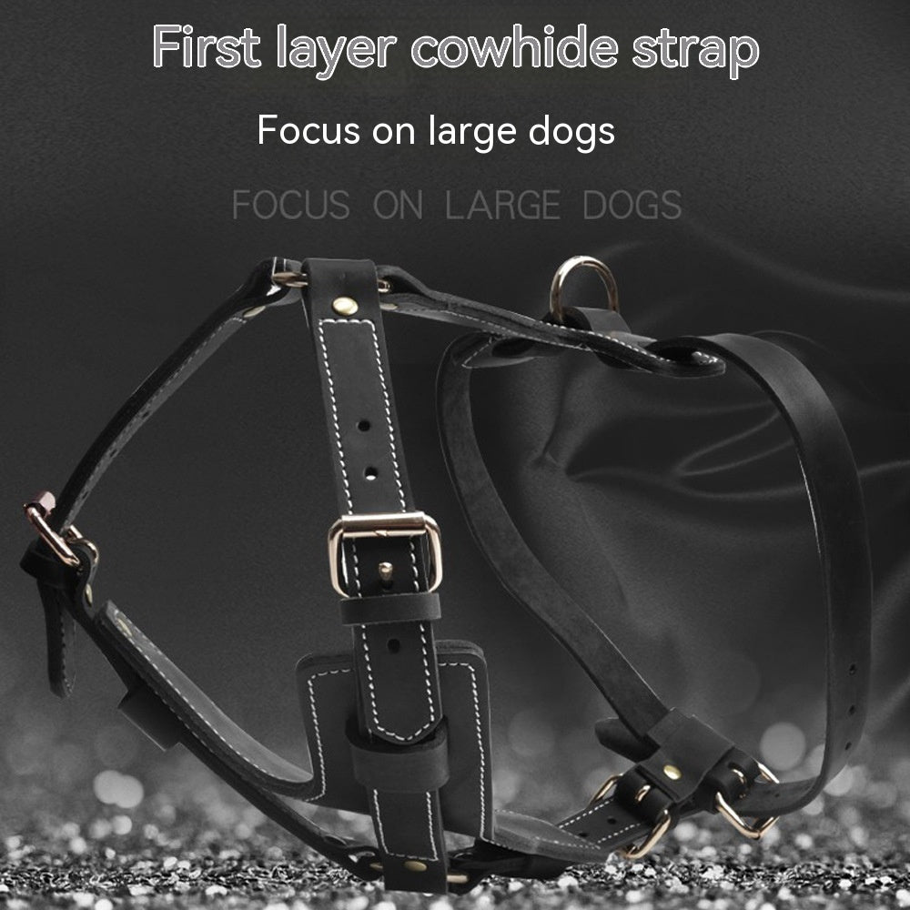 KFX-0233661 Black Leather Chest Strap for Medium to Large Dogs, Adjustable Fit 49-86cm