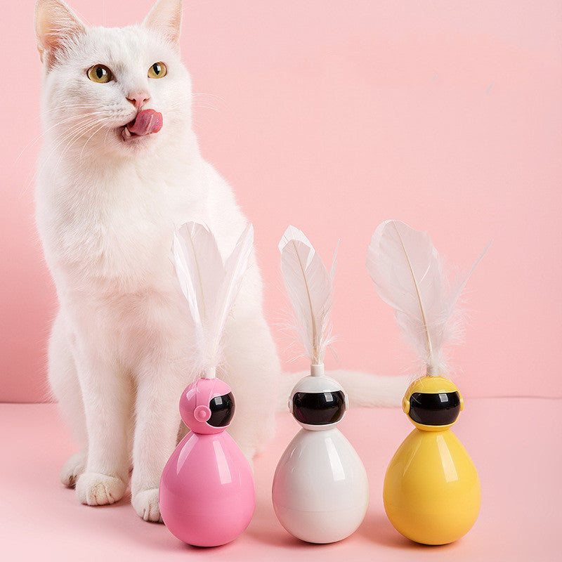 KFX-0235197 Funny Cat Tumbler Toy - Interactive ABS Design with Feather Replacements in Multiple Colors