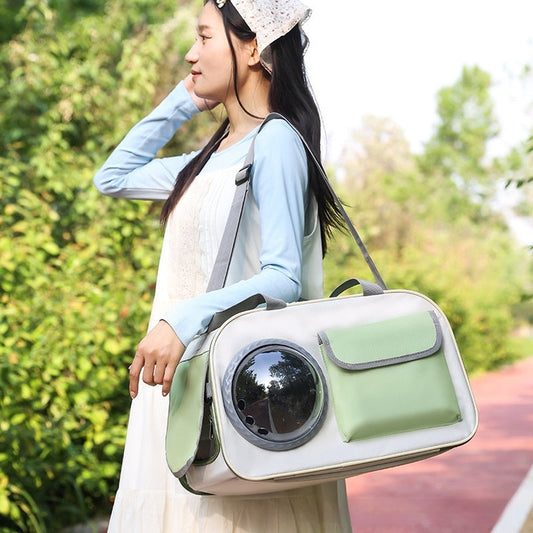 KFX-0236605 Portable Pet Backpack for Cats - Medium Soft Nylon Space Capsule Design, Available in Green, Yellow, Black