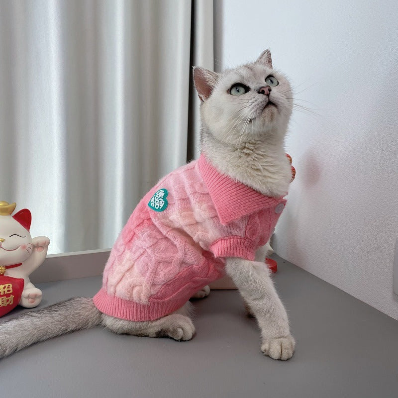 KFX-0238141 Plaid Polo-Collar Cardigan Sweater for Small to Medium Pets in Sky Blue and Pink