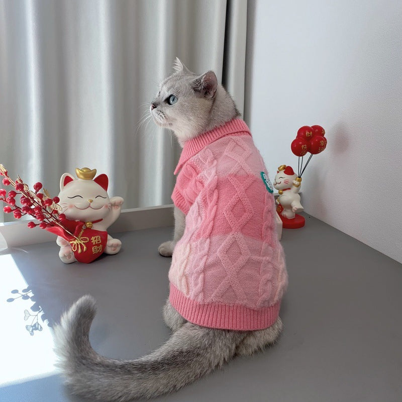 KFX-0238141 Plaid Polo-Collar Cardigan Sweater for Small to Medium Pets in Sky Blue and Pink