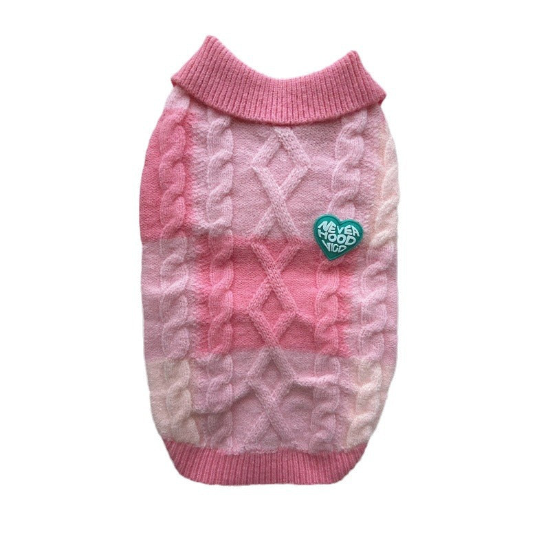 KFX-0238141 Plaid Polo-Collar Cardigan Sweater for Small to Medium Pets in Sky Blue and Pink