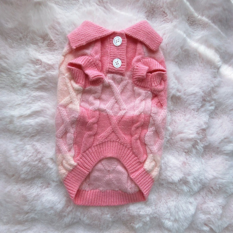 KFX-0238141 Plaid Polo-Collar Cardigan Sweater for Small to Medium Pets in Sky Blue and Pink