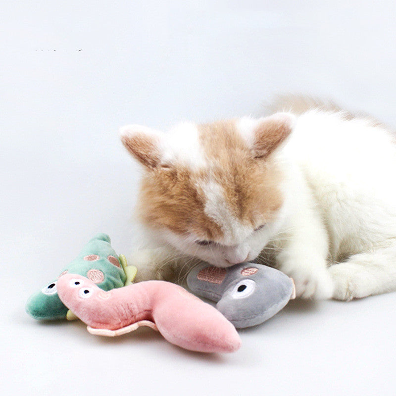 KFX-0238781 Plush Cat Toy Collection: Pink Snake, Gray Dinosaur, Green Fish - Soft and Adorable Designs