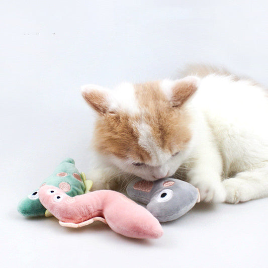 KFX-0238781 Plush Cat Toy Collection: Pink Snake, Gray Dinosaur, Green Fish - Soft and Adorable Designs