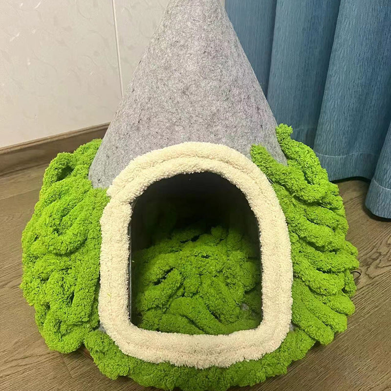 KFX-0240189 Handmade Felt Indoor Cat House - Enclosed Cone Design, 50cm Diameter, for Cats Under 12lbs