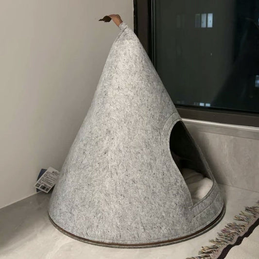 KFX-0240189 Handmade Felt Indoor Cat House - Enclosed Cone Design, 50cm Diameter, for Cats Under 12lbs