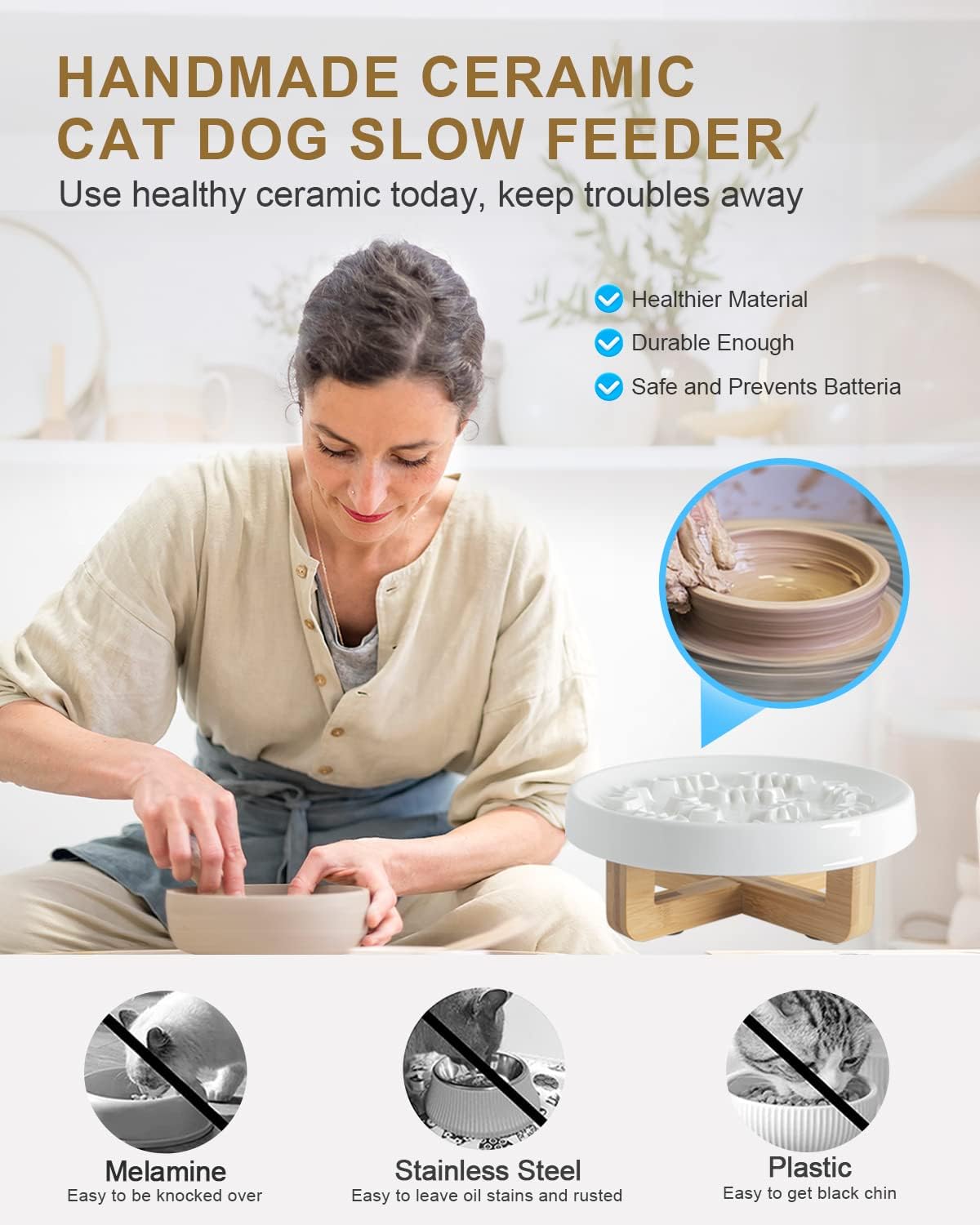 KFX-0240317 Ceramic Slow Feed Pet Bowl for Healthy Eating - Ideal for Cats and Small Dogs