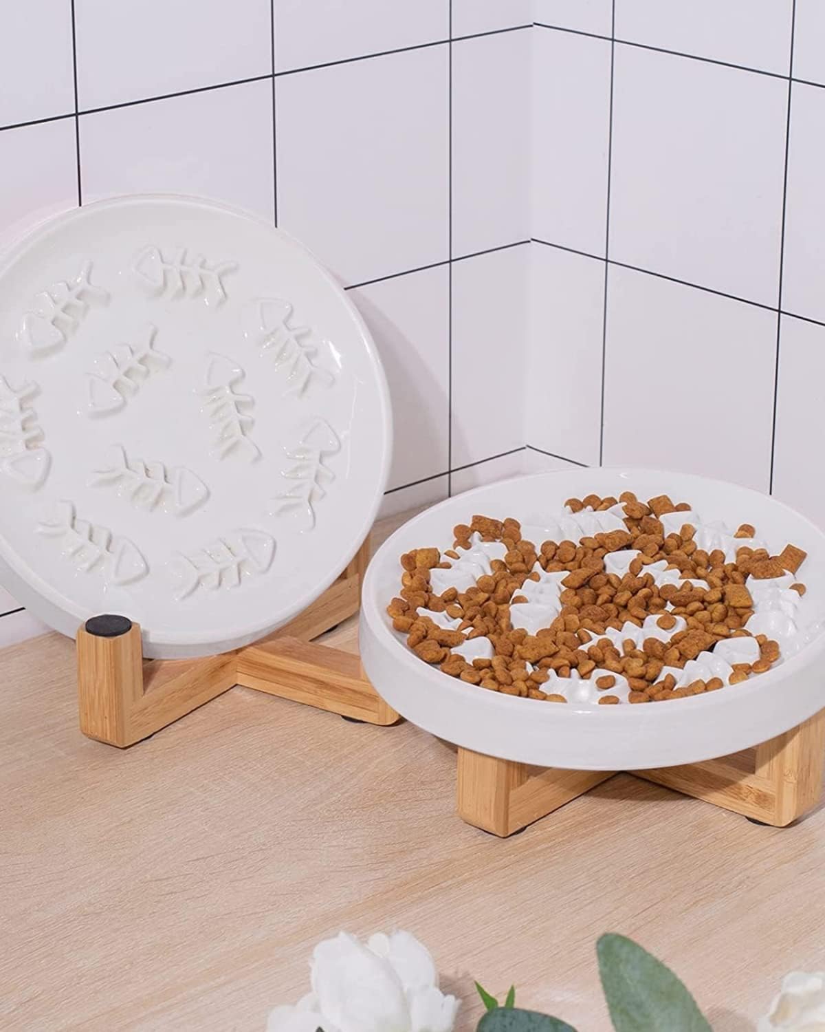 KFX-0240317 Ceramic Slow Feed Pet Bowl for Healthy Eating - Ideal for Cats and Small Dogs