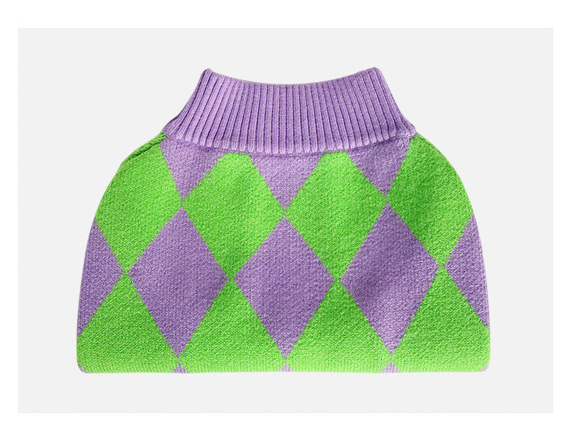KFX-0243901 Cozy Purple Diamond Plaid Sweater for Dogs in Various Sizes