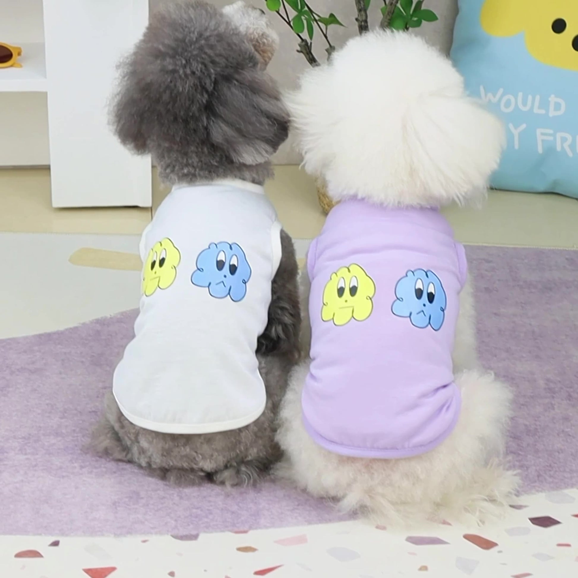 KFX-0244285 Casual Purple Vest for Small and Medium-sized Pomeranian with Teddy Laughing Cloud Design