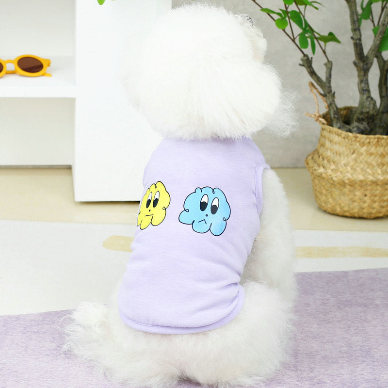 KFX-0244285 Casual Purple Vest for Small and Medium-sized Pomeranian with Teddy Laughing Cloud Design