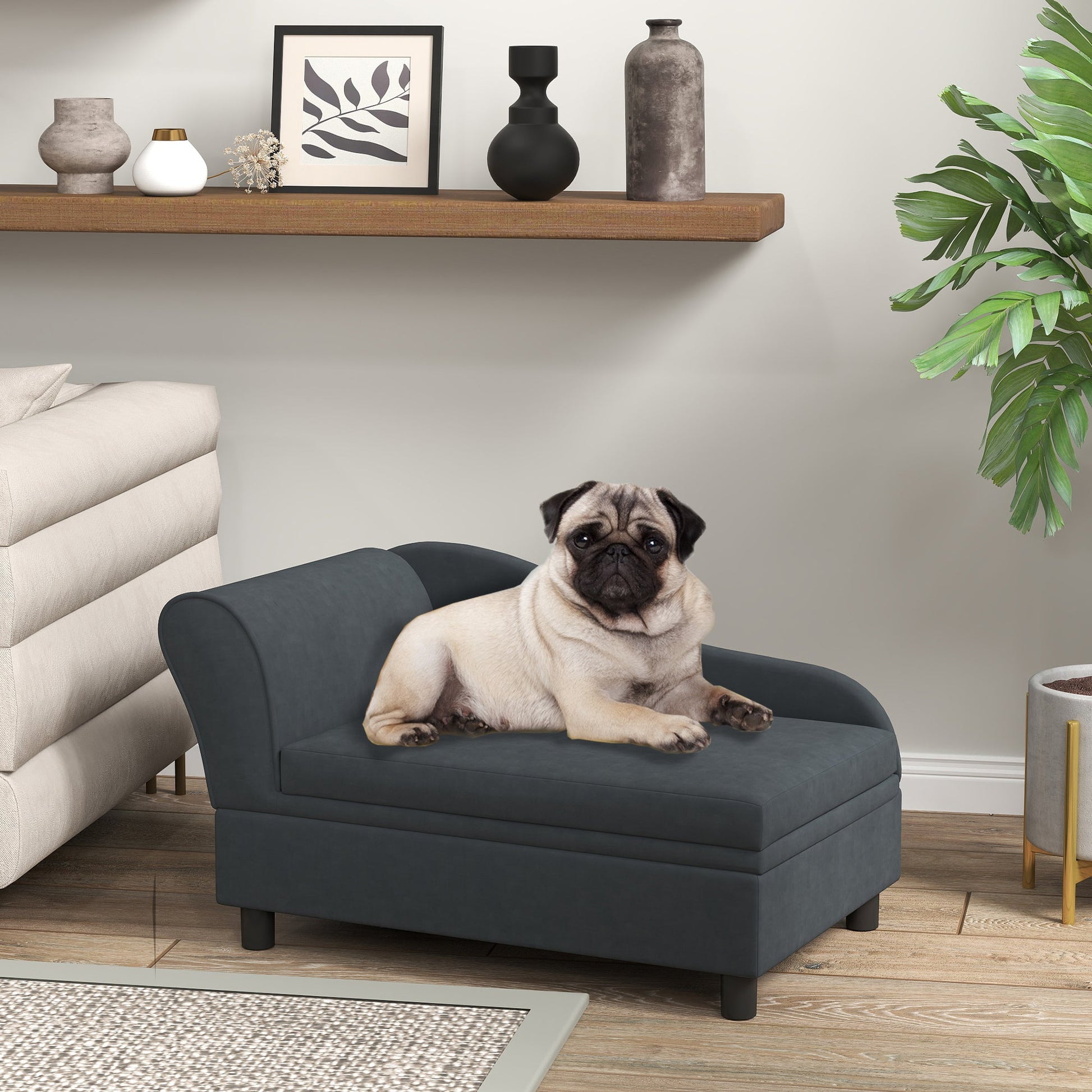 KFX-0244541 Cozy Dark Gray Pet Sofa Bed with Storage for Cats and Small Dogs