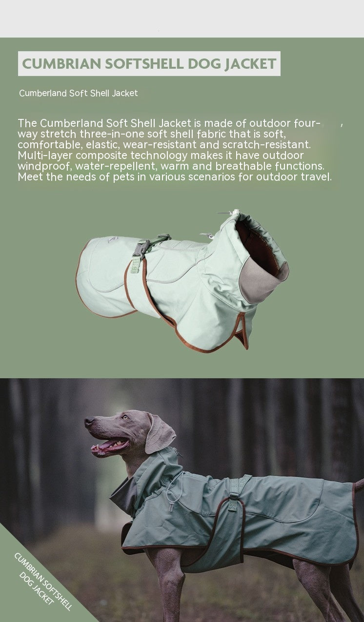 KFX-0245565 Waterproof and Windproof Soft Shell Jacket for Dogs in Basil Green and Iced Coffee Brown