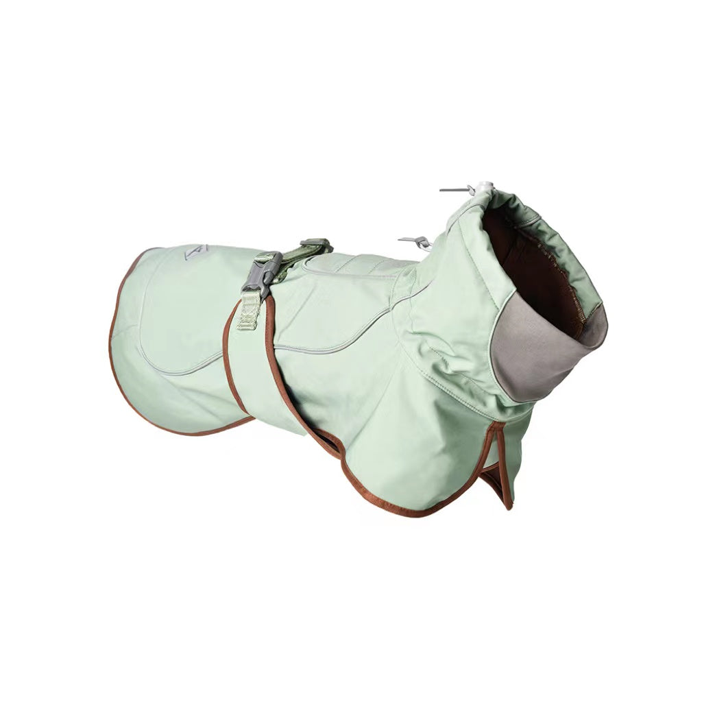 KFX-0245565 Waterproof and Windproof Soft Shell Jacket for Dogs in Basil Green and Iced Coffee Brown