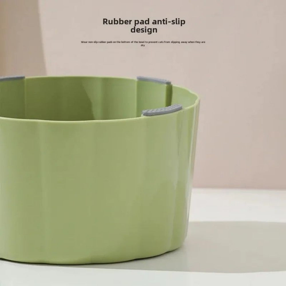KFX-0246077 Solid Color High-Stand Anti-Slip Cat Bowl with Cactus Design for Easy Feeding