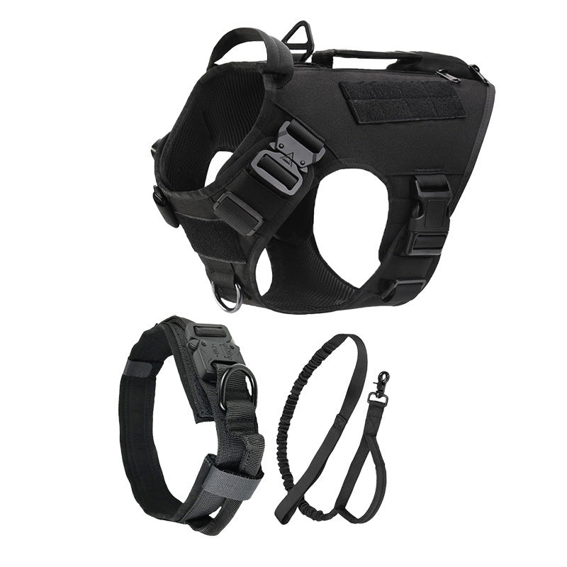 KFX-0247357 Tactical Dog Vest with Quick Release Chest Strap for Medium to Large Dogs - 3-Piece Set with Collar and Traction Rope