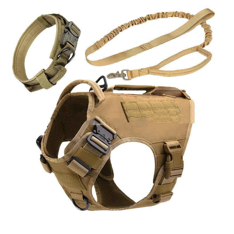 KFX-0247357 Tactical Dog Vest with Quick Release Chest Strap for Medium to Large Dogs - 3-Piece Set with Collar and Traction Rope