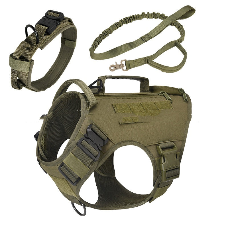 KFX-0247357 Tactical Dog Vest with Quick Release Chest Strap for Medium to Large Dogs - 3-Piece Set with Collar and Traction Rope
