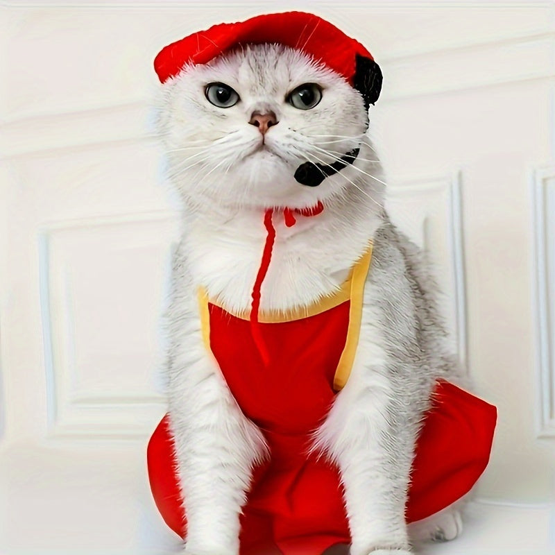 KFX-0249149 Handmade Cotton Knitted Chef Hat and Sweater Set for Small to Medium Cats and Dogs
