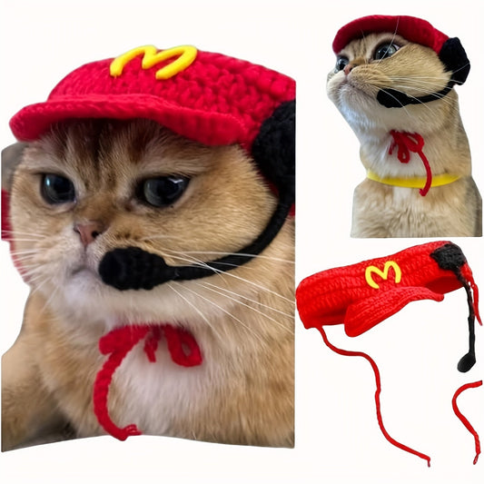 KFX-0249149 Handmade Cotton Knitted Chef Hat and Sweater Set for Small to Medium Cats and Dogs
