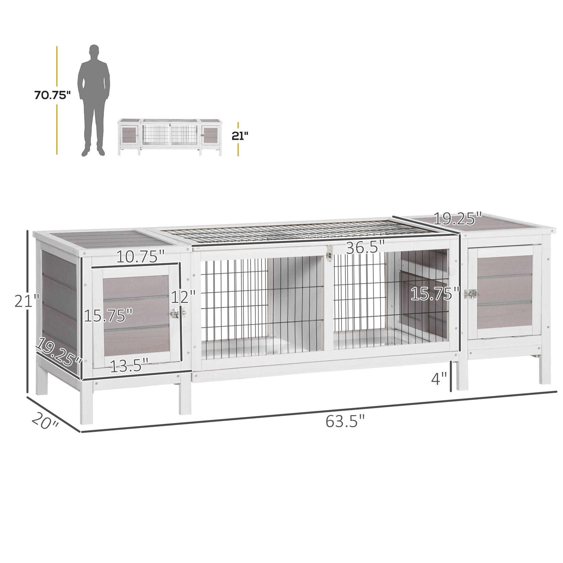 KFX-0249533 Indoor Rabbit Hutch with Pull-Out Tray and Extractable Divider - White