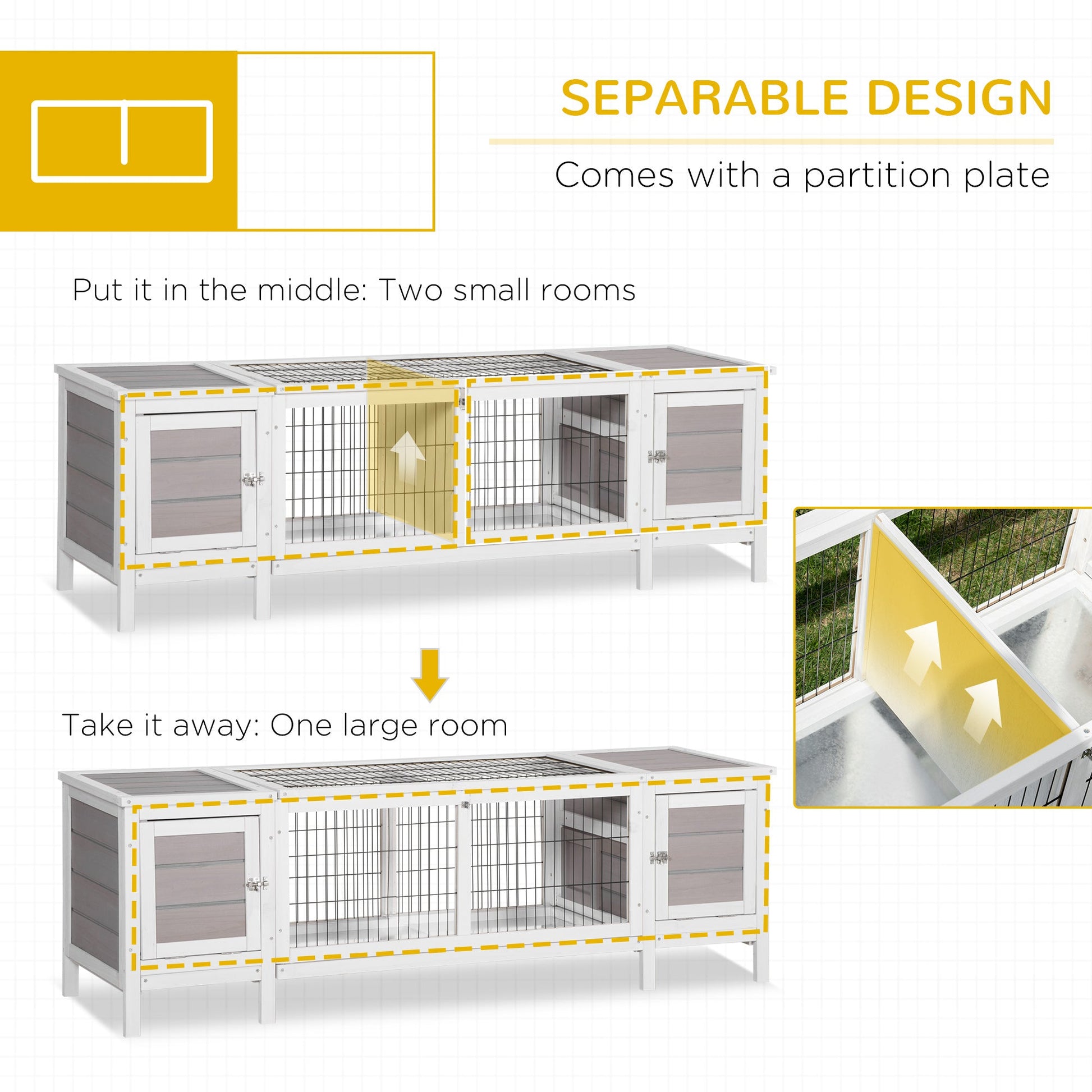 KFX-0249533 Indoor Rabbit Hutch with Pull-Out Tray and Extractable Divider - White
